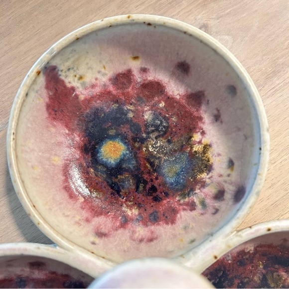 Handmade Studio Pottery Triple Bowl Dish – Abstract Glaze, Unique Serveware - Picture 9 of 12